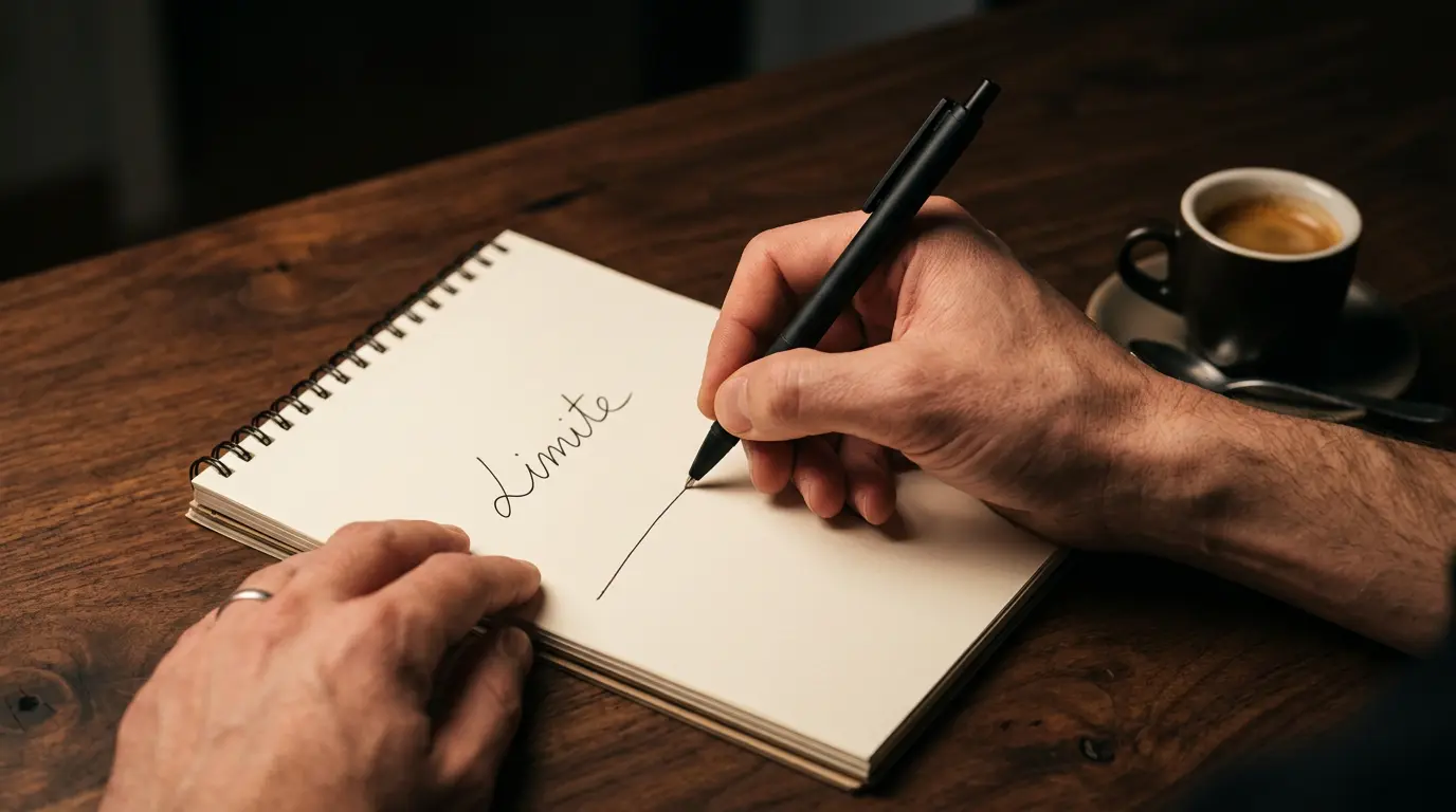 Mano che disegna un grafico discendente accanto a un blocco appunti con la scritta limite